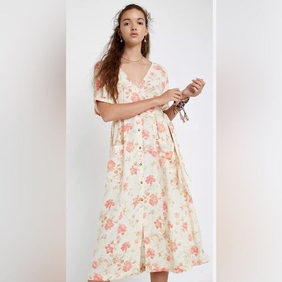 ISABELLA CREAM FLORAL MIDI‎ DRESS SIZE M - Picture 1 of 8